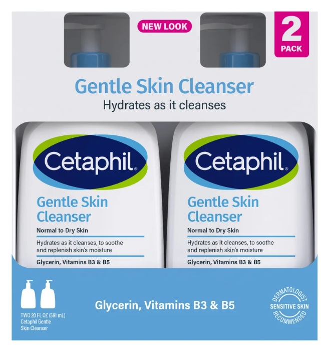 Cetaphil Gentle Skin Cleanser, Dry to Normal Sensitive Skin, 20 fl oz, 2-count