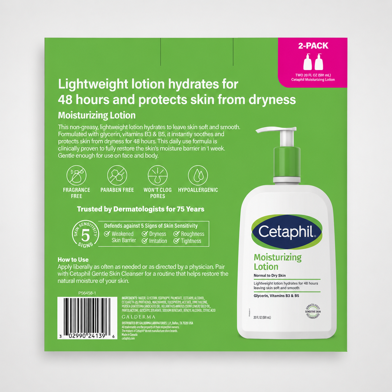 Cetaphil Moisturizing Lotion, Dry to Normal Sensitive Skin, 20 fl oz, 2-count 2