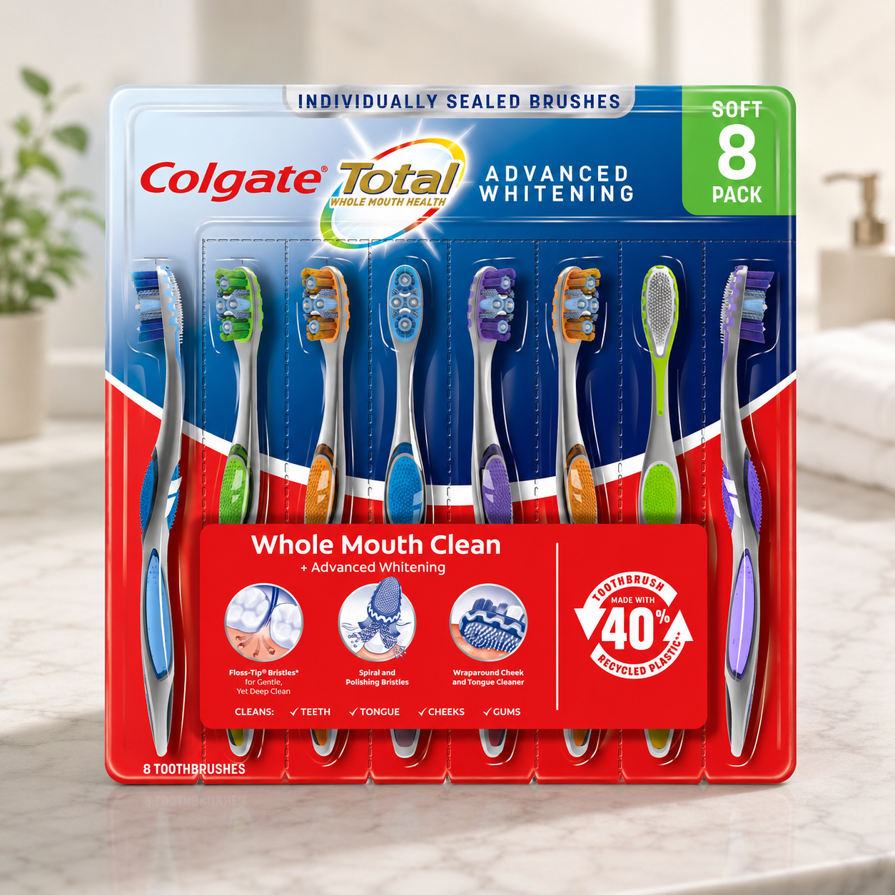 Colgate Total Advanced Whitening Toothbrush, 8-pack