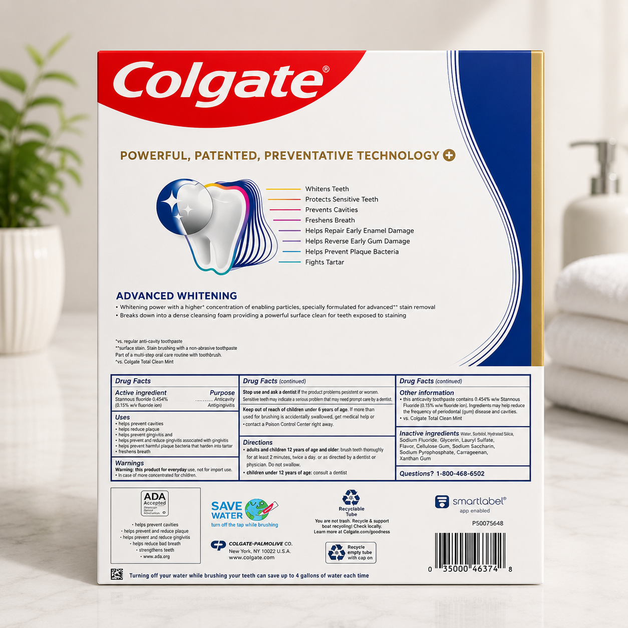 Colgate Total Active Prevention Plus Advanced Whitening Toothpaste, 6.4 oz, 5-pack 2