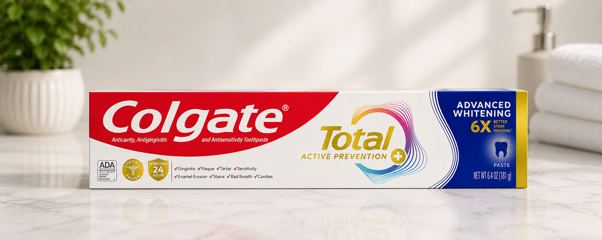 Colgate Total Active Prevention Plus Advanced Whitening Toothpaste, 6.4 oz, 5-pack 3