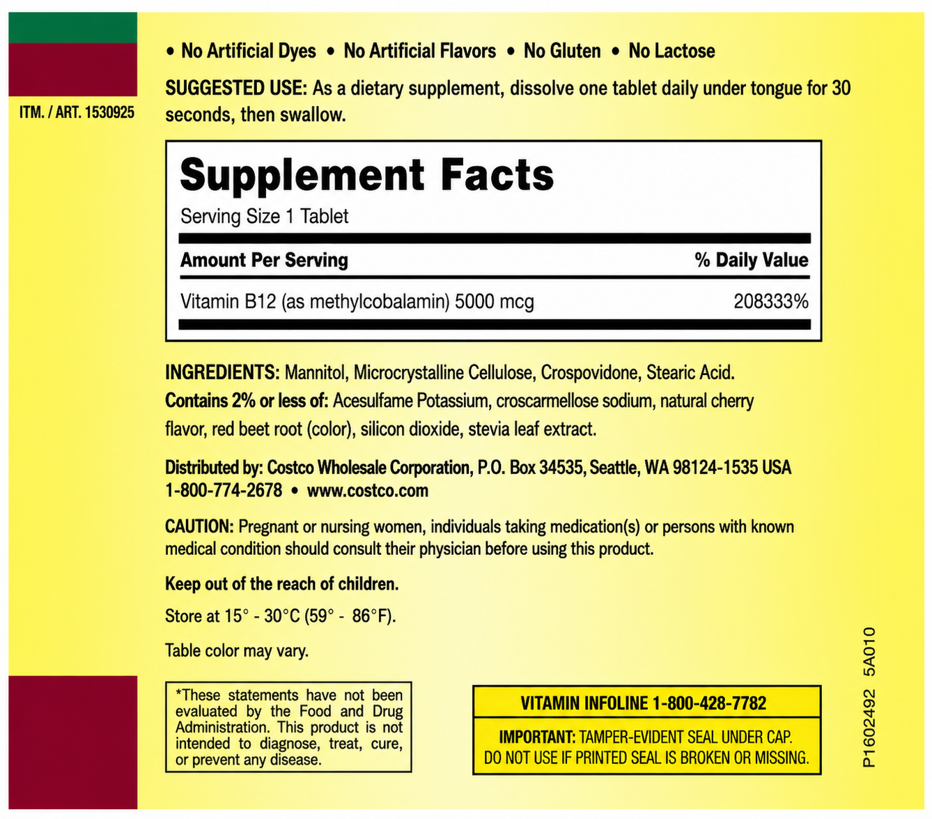 Kirkland Signature Quick Dissolve B-12 5000 mcg., 300 Tablets 3