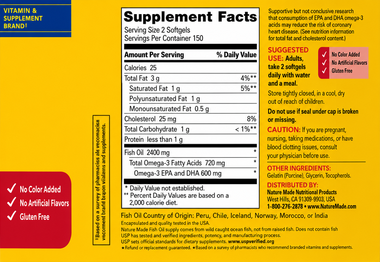 Nature Made Fish Oil 2400 mg, 300 Softgels 2
