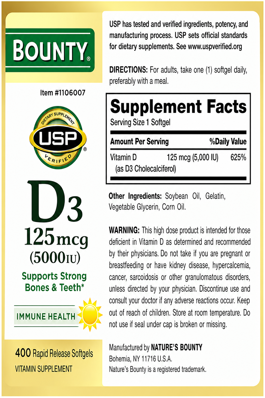 Nature's Bounty Vitamin D3 125 mcg, 400 Softgels 2