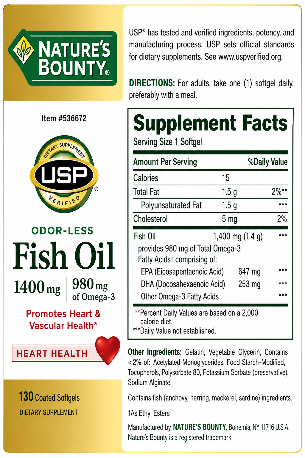 Nature's Bounty Fish Oil 1400 mg, 130 Coated Softgels 2
