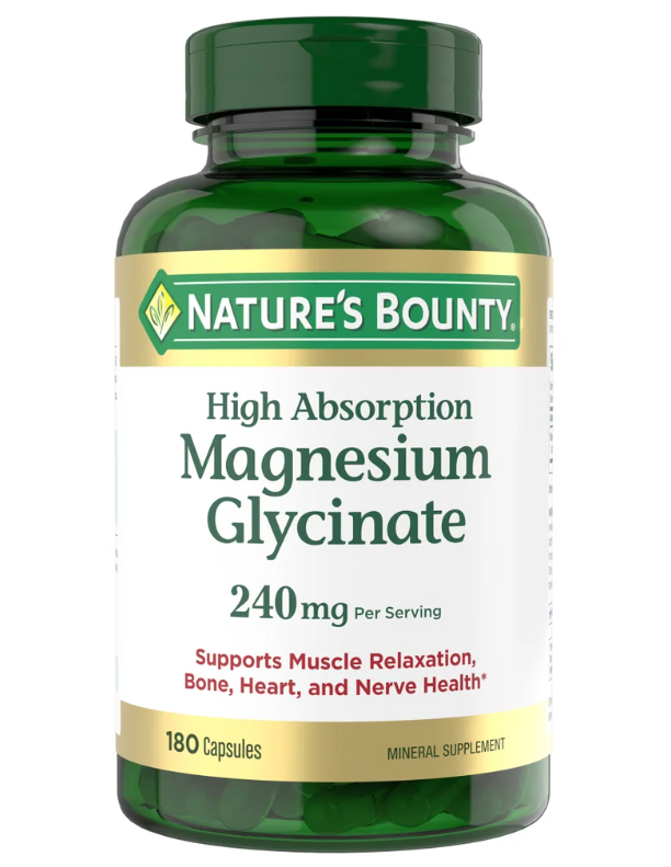 Nature's Bounty Magnesium Glycinate 240 mg, 180 Capsules