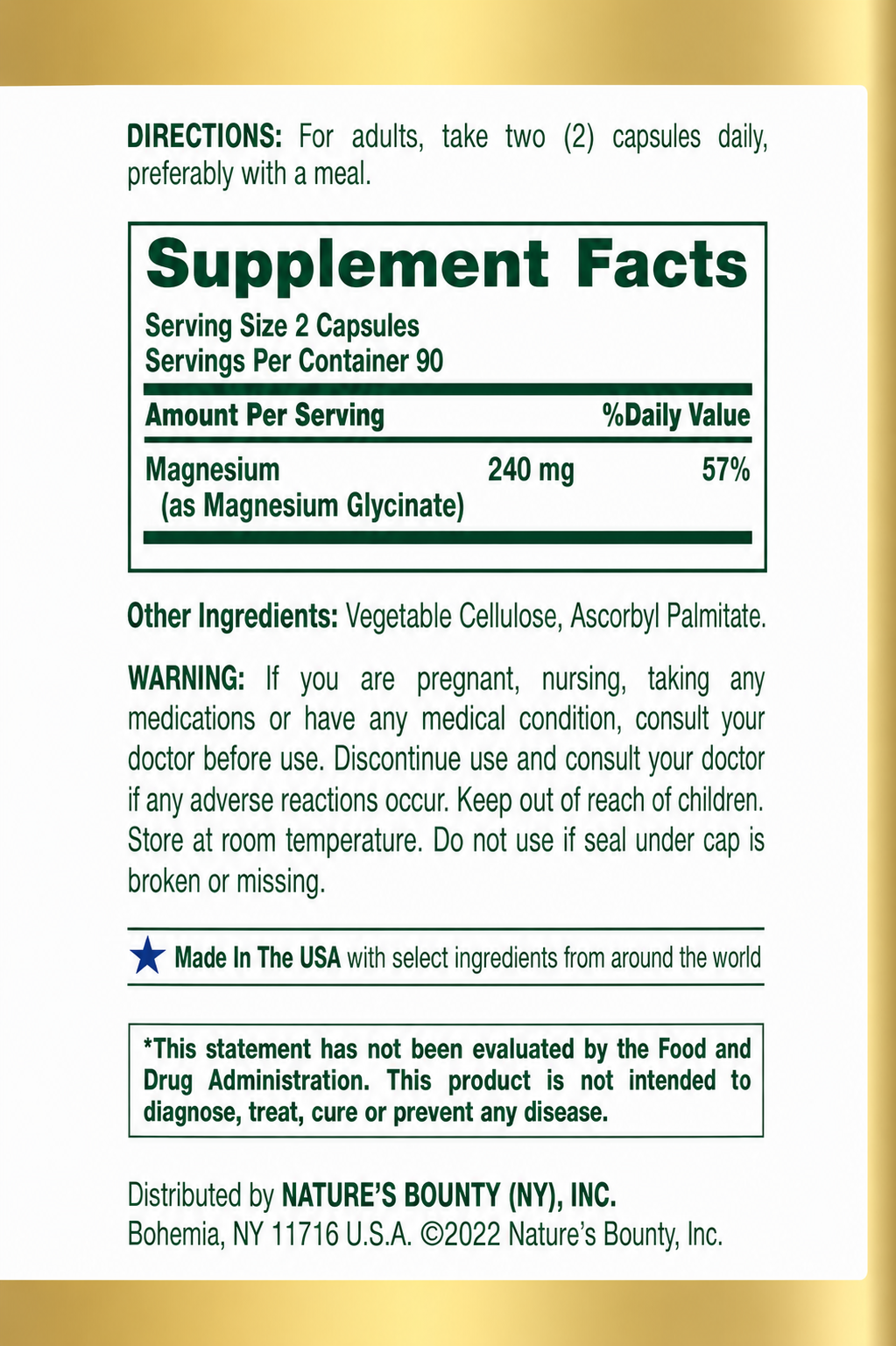 Nature's Bounty Magnesium Glycinate 240 mg, 180 Capsules 3