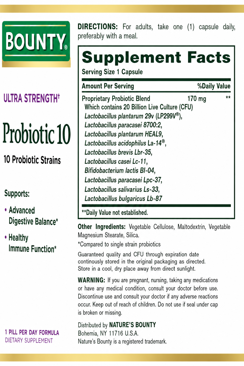 Nature's Bounty Ultra Strength Probiotic 10, 70 Capsules 2