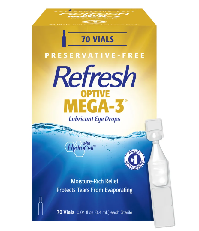 Refresh Optive MEGA-3 Preservative-Free Lubricating Eye Drop, 70 Vials