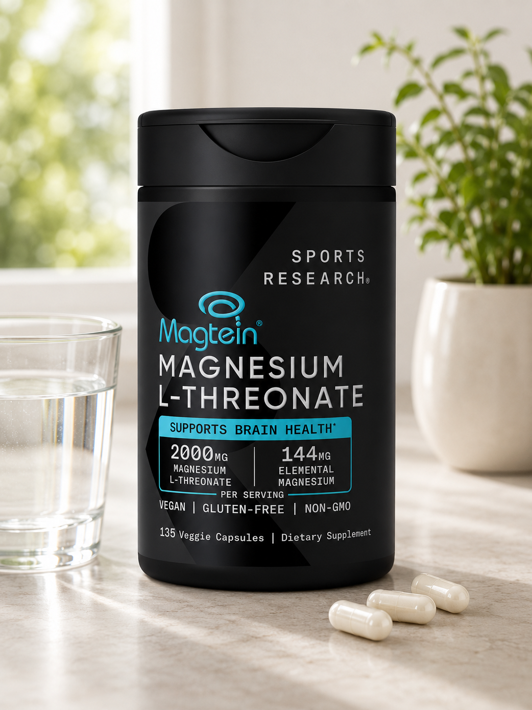 Sports Research Magtein Magnesium L-Threonate, 2000 mg, 135 Veggie Capsules 4
