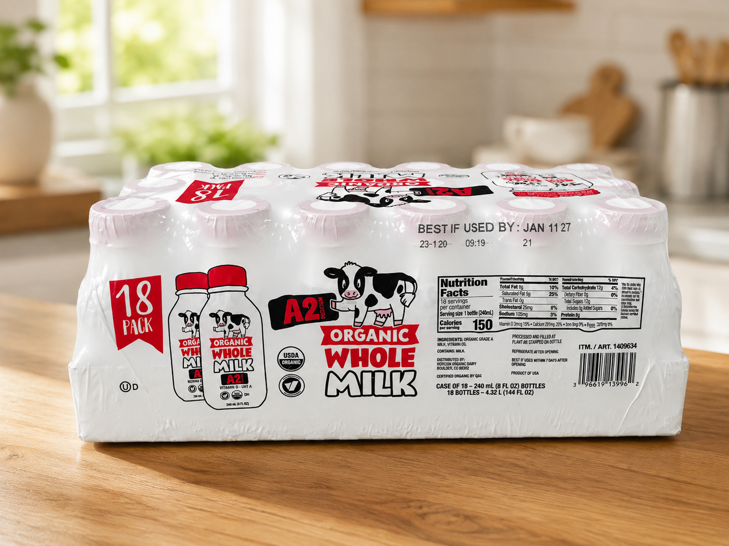 Organic A2 Protein Whole Milk, 8 fl oz, 18-count