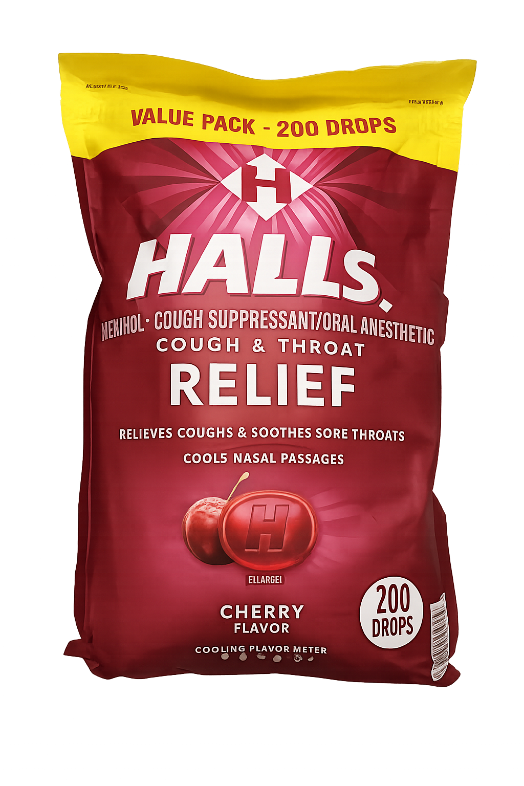 Halls Relief Cherry Flavor Cough Drops, Value Pack, 200 ct