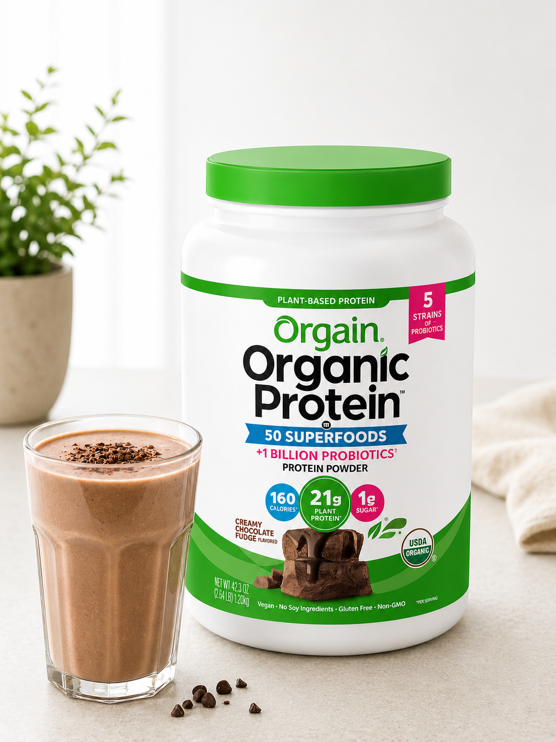 Orgain Organic Protein and Superfoods Plant Based Protein Powder, Creamy Chocolate Fudge, 2.64 lbs 4