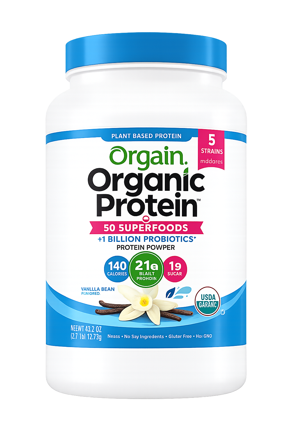Orgain Organic Protein and Superfoods Plant Based Protein Powder, Vanilla Bean, 2.7 lbs