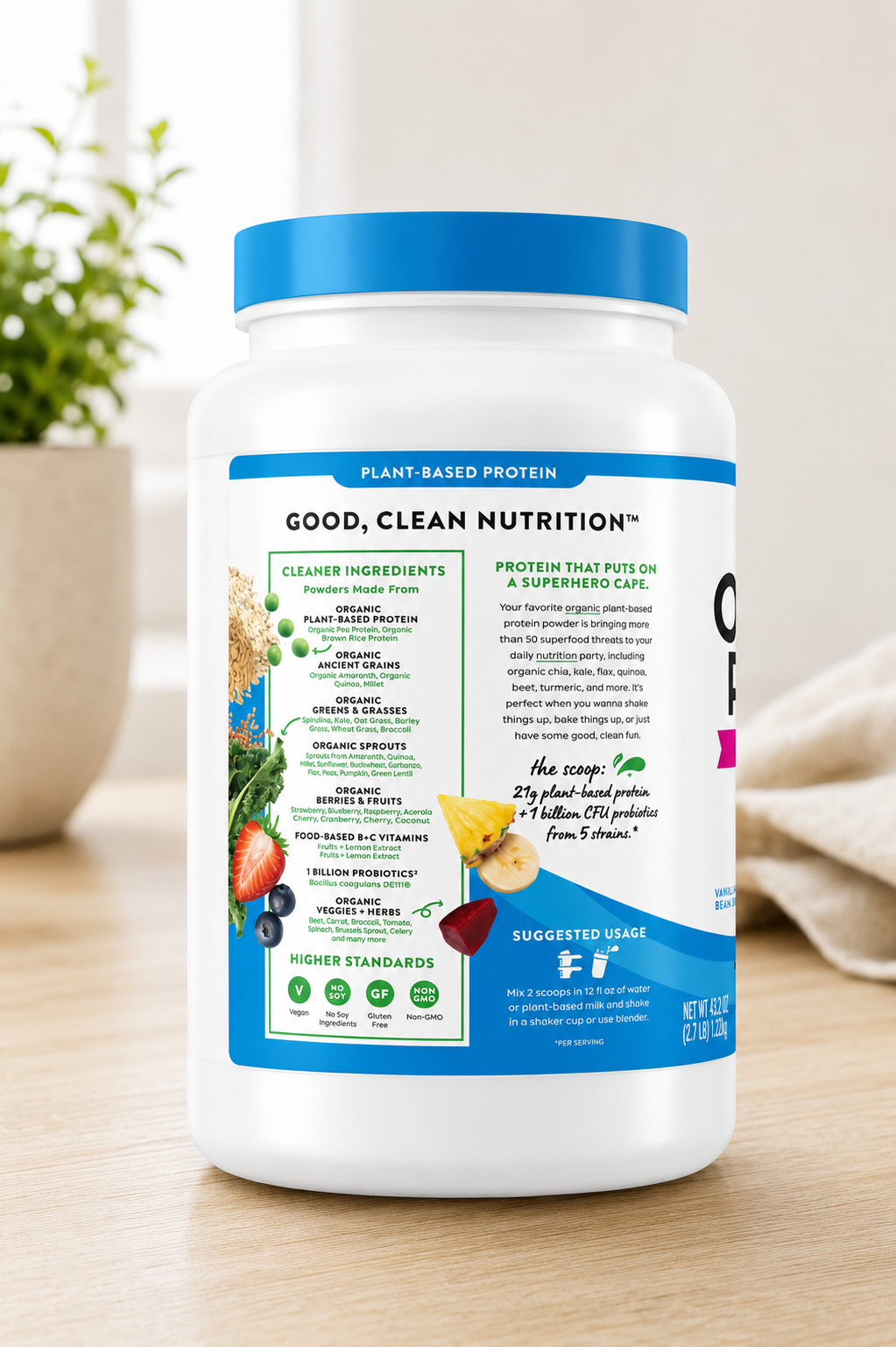 Orgain Organic Protein and Superfoods Plant Based Protein Powder, Vanilla Bean, 2.7 lbs 2