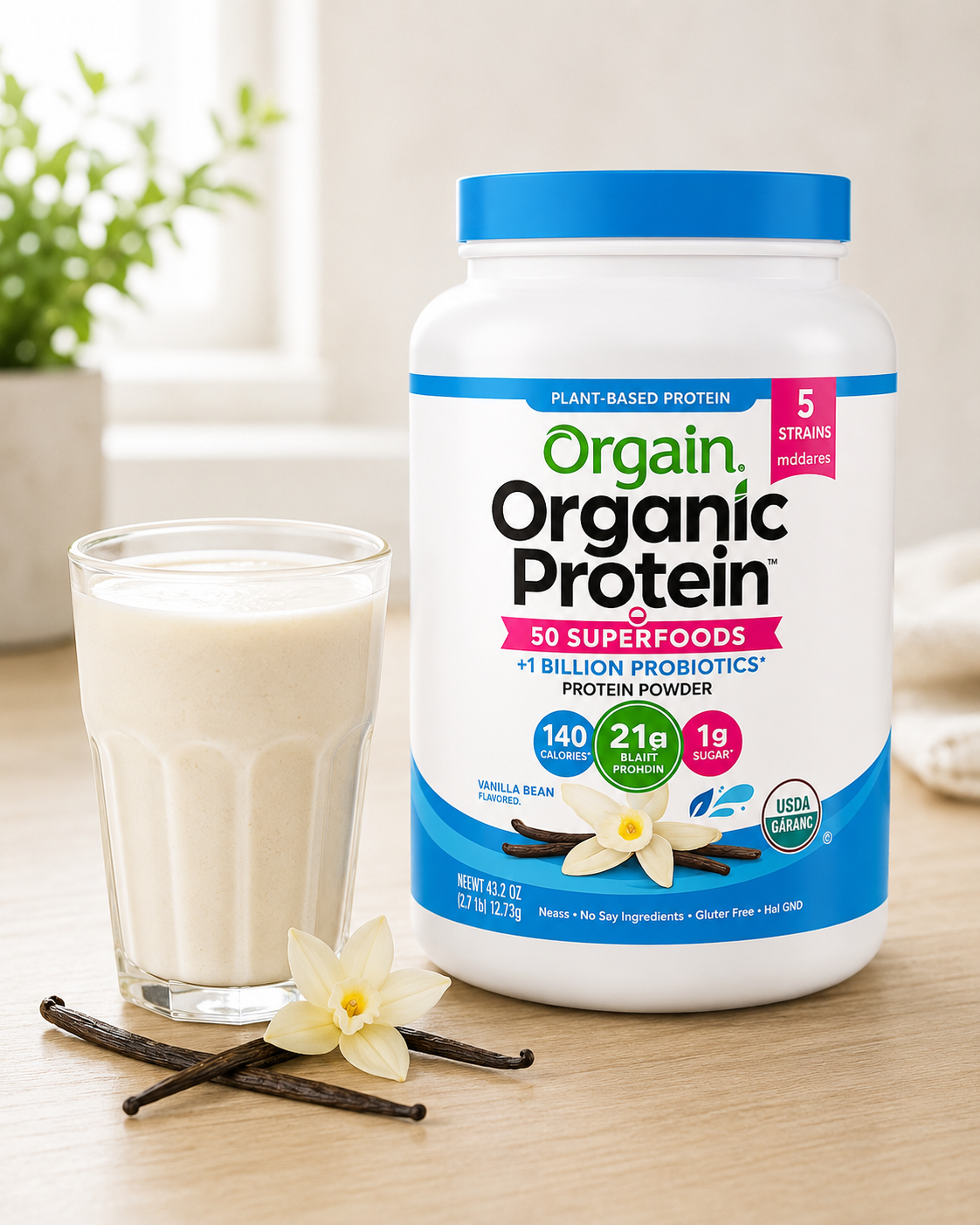 Orgain Organic Protein and Superfoods Plant Based Protein Powder, Vanilla Bean, 2.7 lbs 4