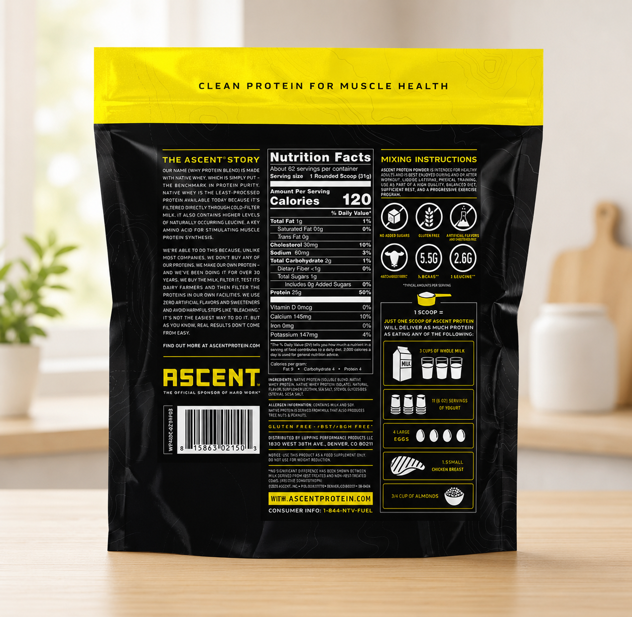 Ascent 100% Whey, Native Whey Protein Blend, Chocolate, 4.25 lbs 2