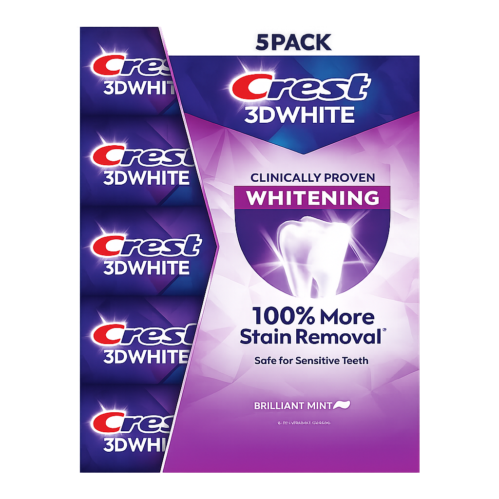Crest 3D White Brilliant Mint Whitening Toothpaste, 5.2 oz, 5-pack