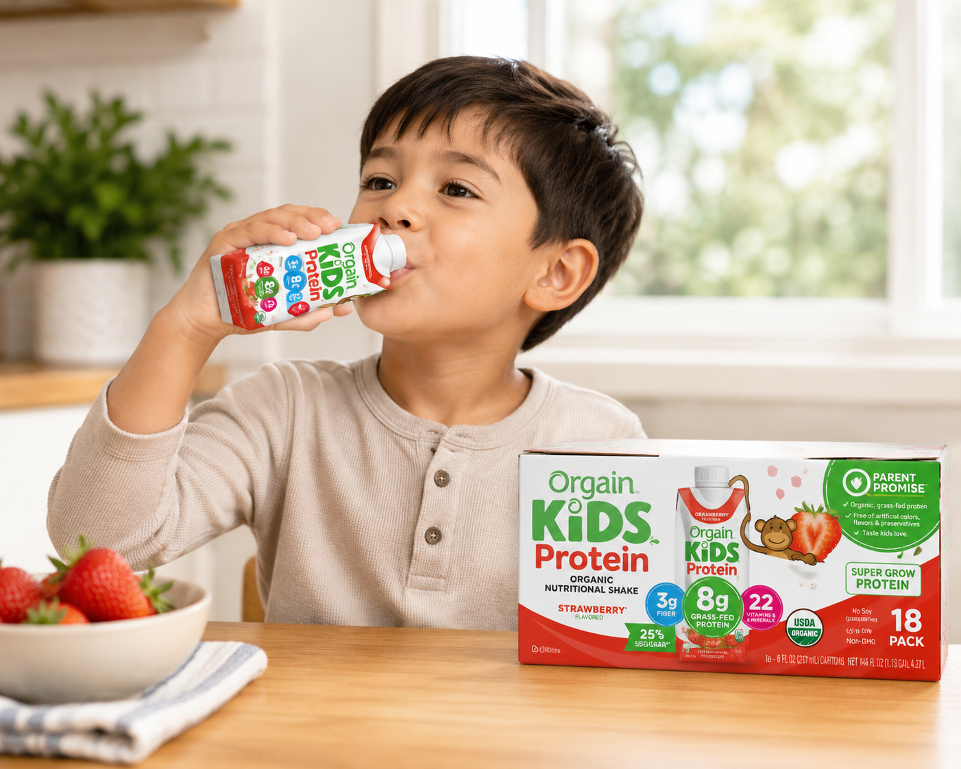 Orgain Kids 8g Protein Organic Nutrition Shake, Strawberry 8 fl. oz., 18 pk. 4