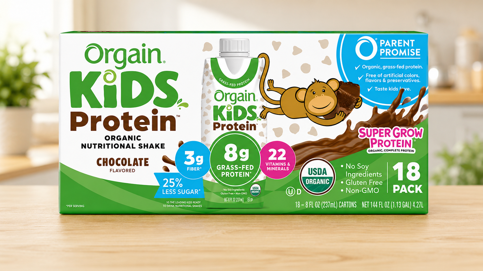 Orgain Kids 8g Protein Organic Nutritional Shake, Chocolate, 8 fl. oz., 18 pk.