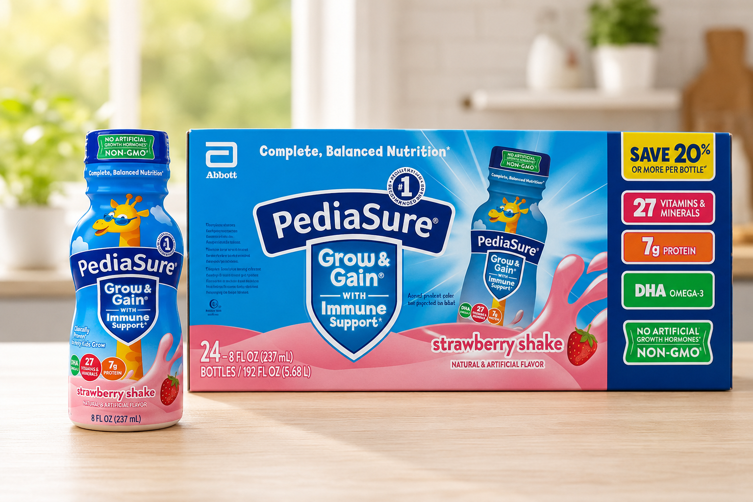 PediaSure Grow and Gain Nutrition Shake for Kids, Strawberry, 8 fl. oz., 24 pk
