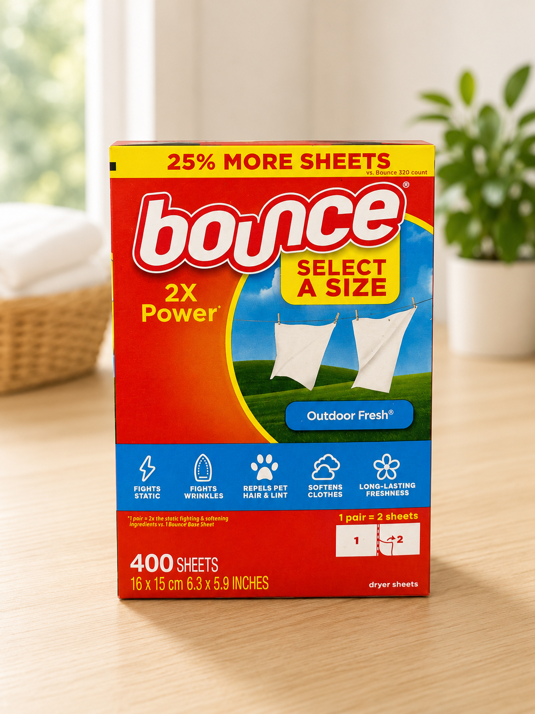 Bounce Select a Size Fabric Softener Dryer Sheets, Outdoor Fresh, 400-count