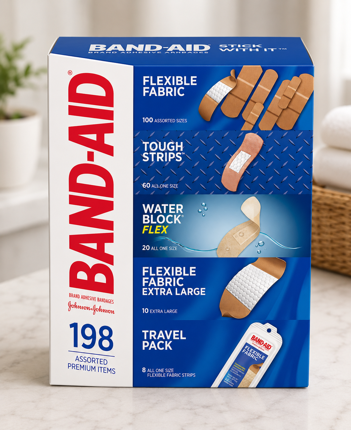 Band-Aid Adhesive Bandages, Assorted, 198-count