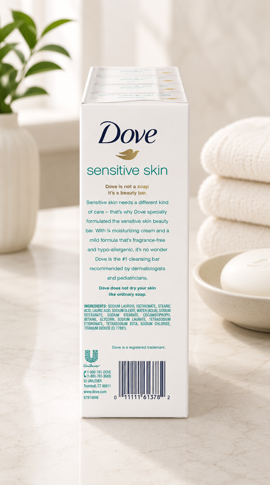 Dove Moisturizing Beauty Bar Soap Sensitive Skin, 3.75 oz, 16 Bars 2