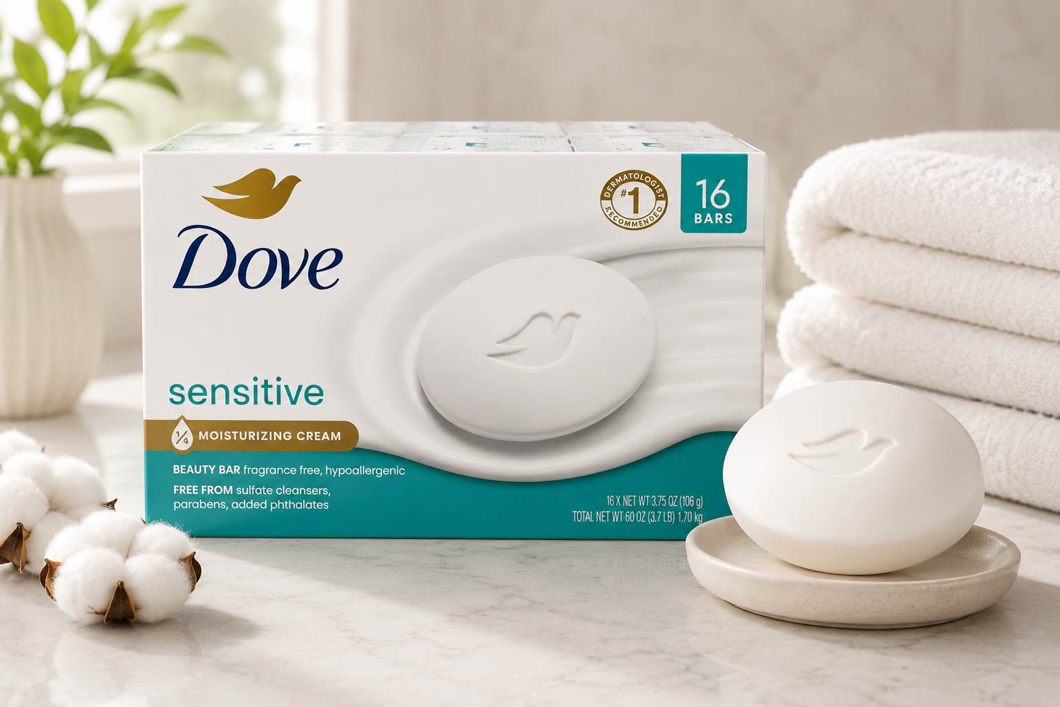 Dove Moisturizing Beauty Bar Soap Sensitive Skin, 3.75 oz, 16 Bars 4