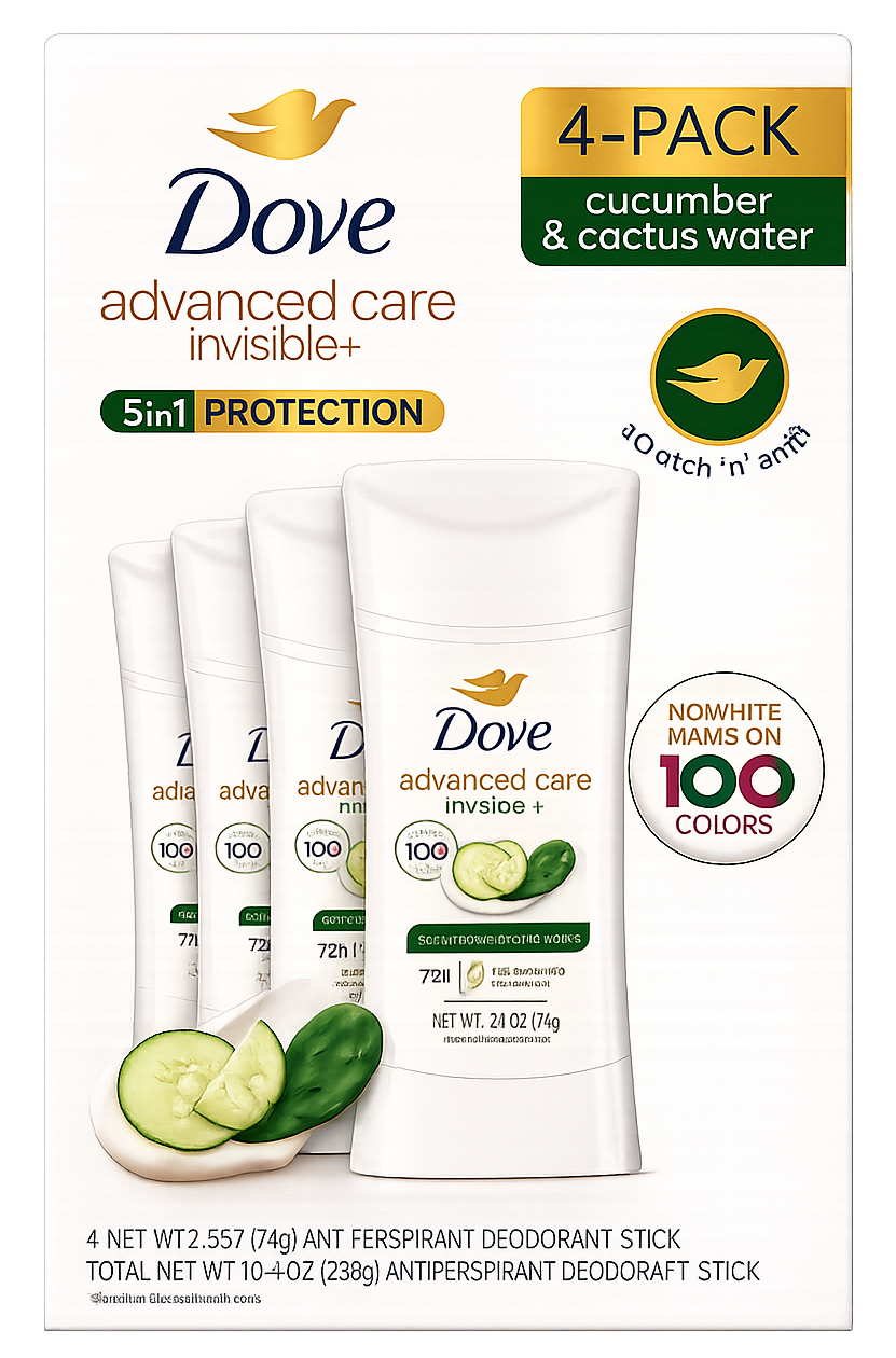Dove Advanced Care Invisible+ Deodorant, 2.6 oz, 4-pack