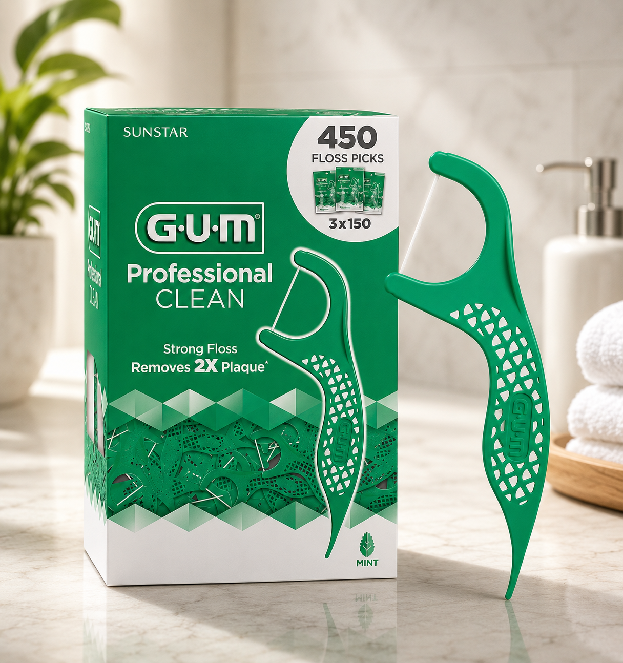 GUM Professional Clean Floss Picks, 150-count, 3-pack