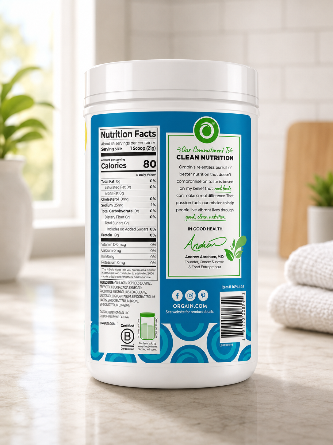 Orgain Collagen Peptides + Probiotics, Unflavored, 1.6 lbs 3