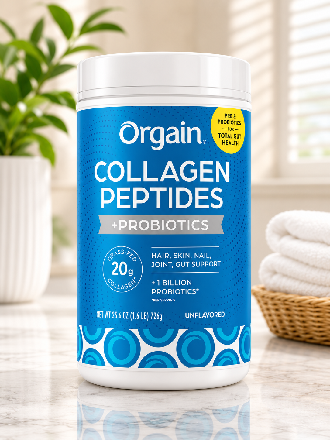 Orgain Collagen Peptides + Probiotics, Unflavored, 1.6 lbs