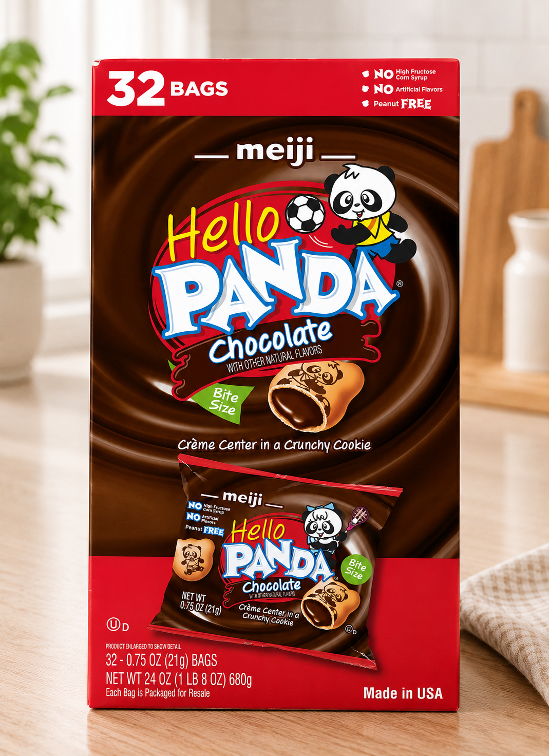 Meiji Hello Panda Chocolate Creme Filled Cookies, 0.75 oz, 32-count