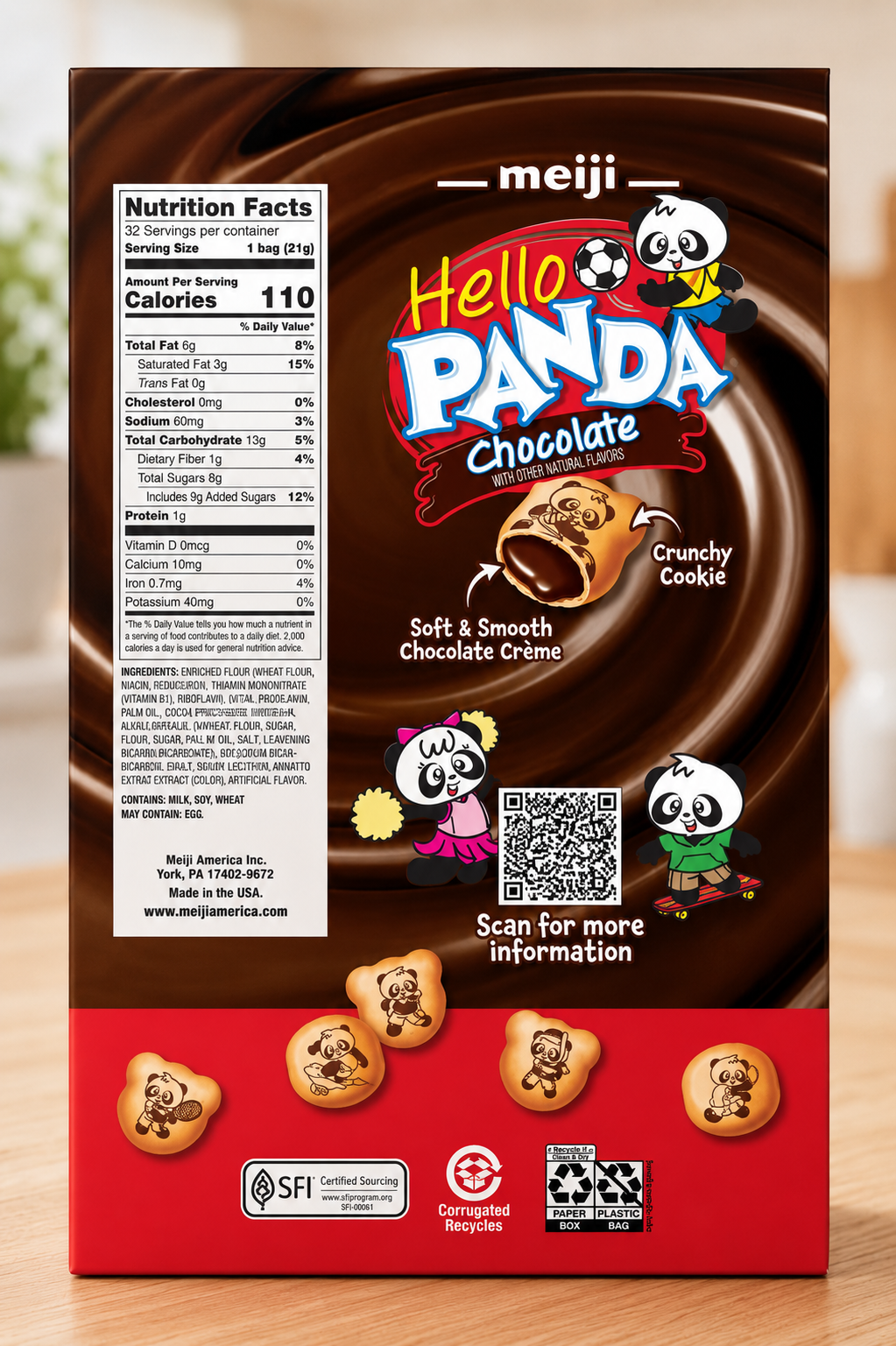 Meiji Hello Panda Chocolate Creme Filled Cookies, 0.75 oz, 32-count 2