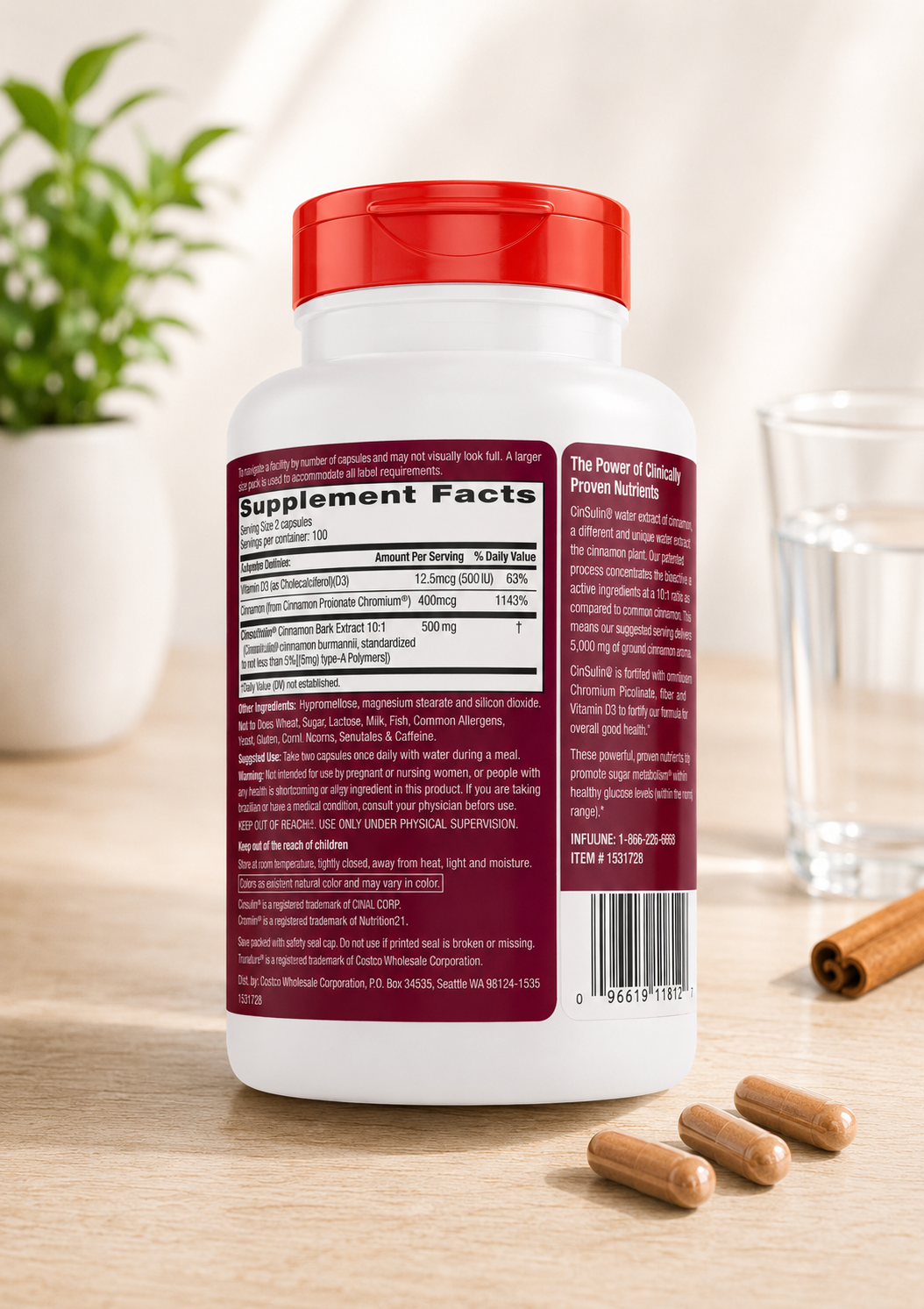 trunature Cinnamon Concentrate Cinsulin 500mg, 200 Vegetarian Capsules 2