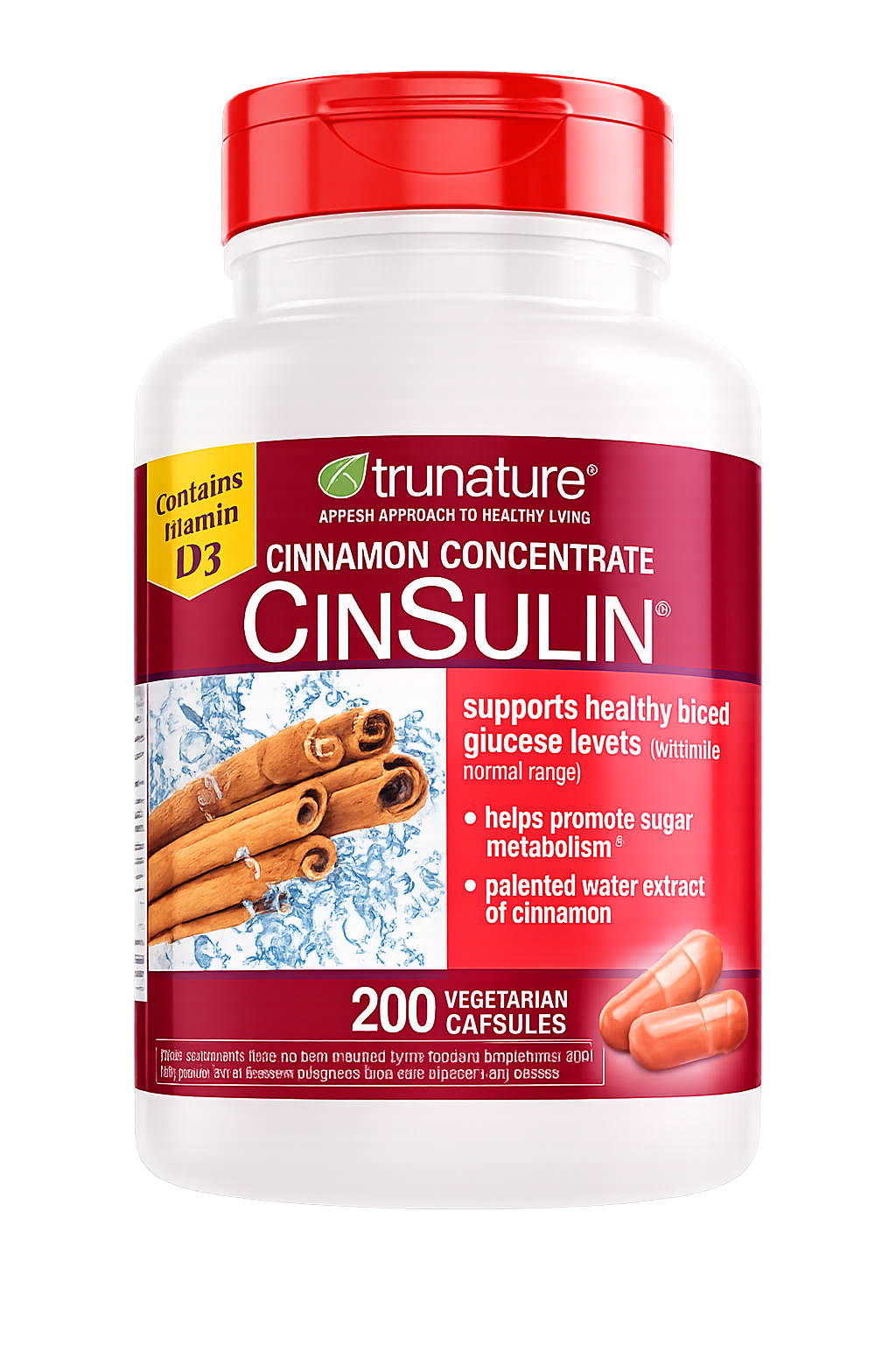 trunature Cinnamon Concentrate Cinsulin 500mg, 200 Vegetarian Capsules