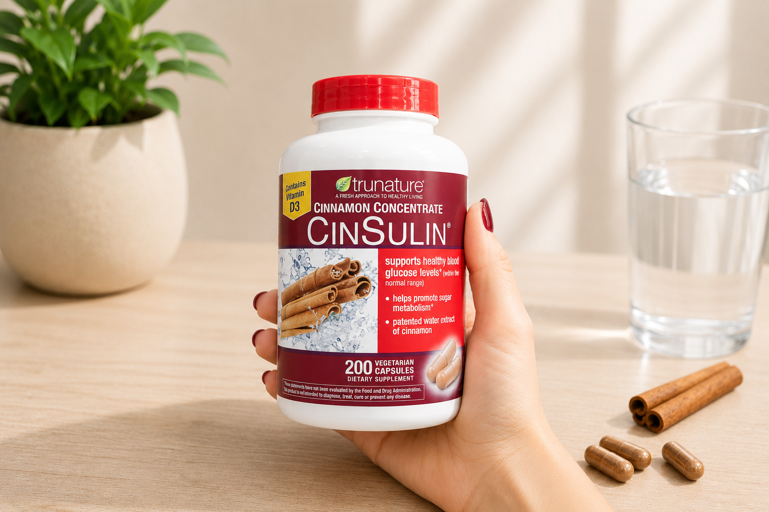 trunature Cinnamon Concentrate Cinsulin 500mg, 200 Vegetarian Capsules 3