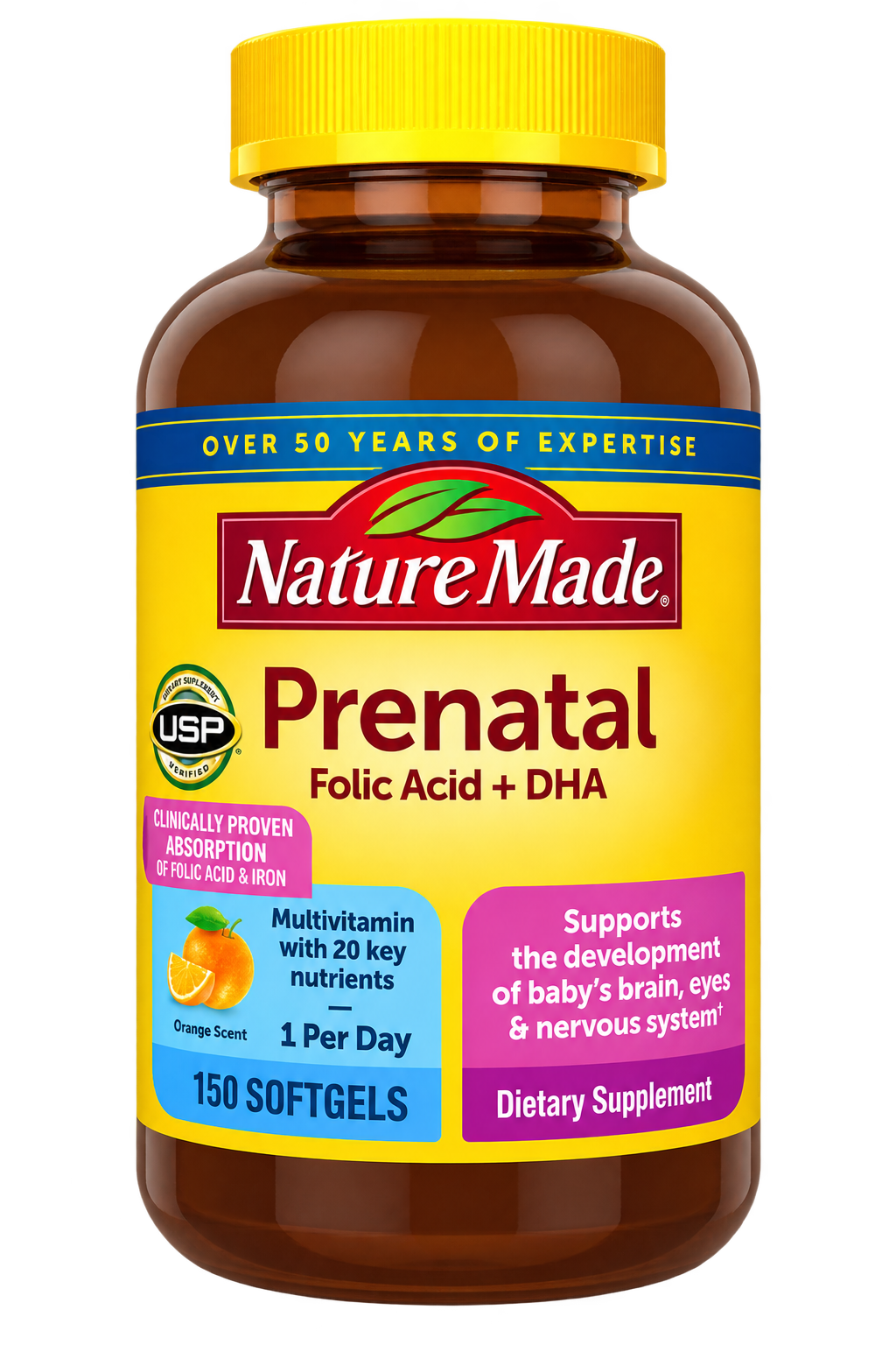 Nature Made Prenatal Folic Acid + DHA, 150 Softgels