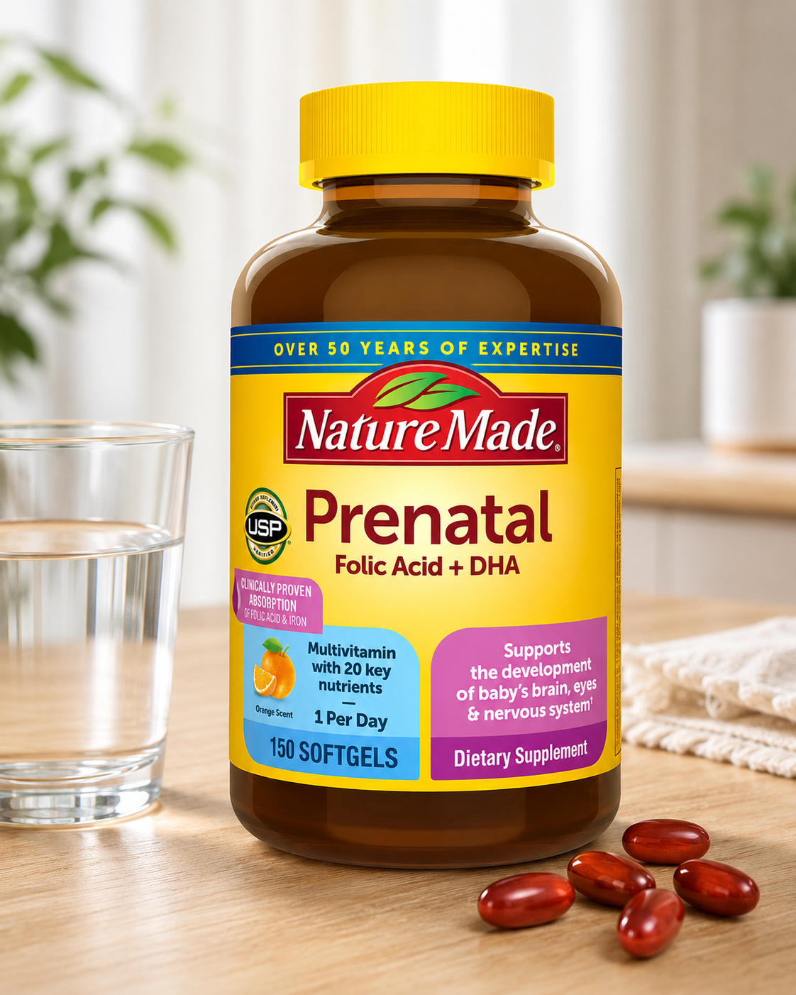 Nature Made Prenatal Folic Acid + DHA, 150 Softgels 2