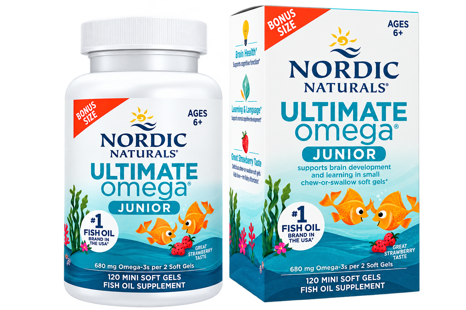 Nordic Naturals Ultimate Omega Jr. for Kids, Strawberry - 120 Mini Soft Gels