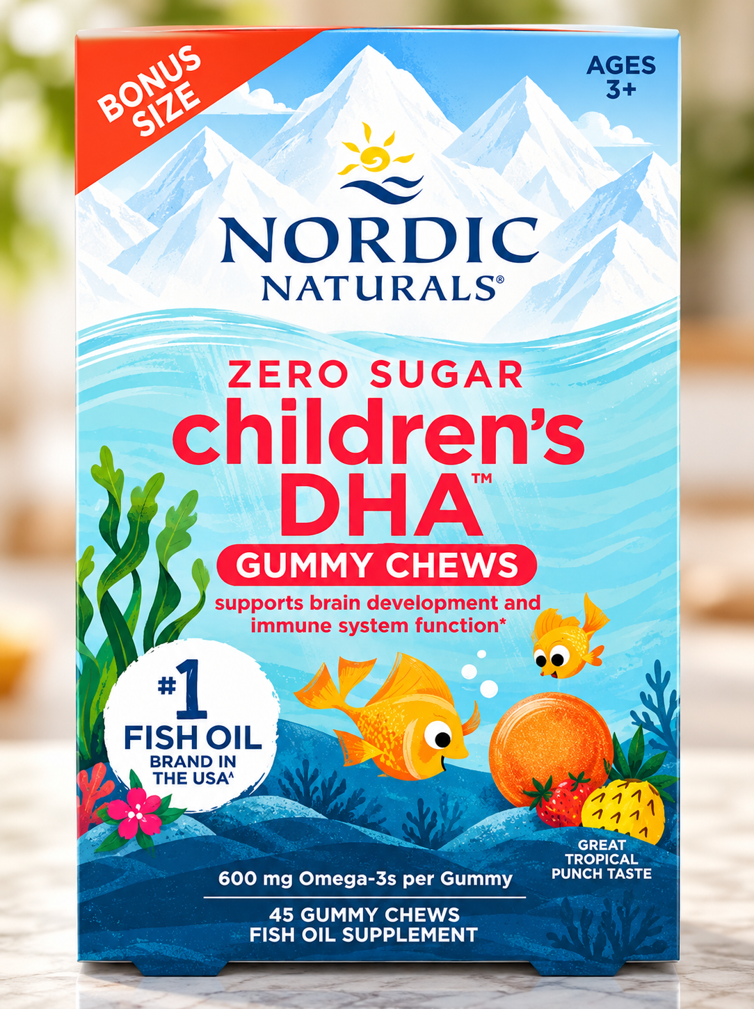 Nordic Naturals Zero Sugar Children’s DHA Gummies, Tropical Punch - 45 Count