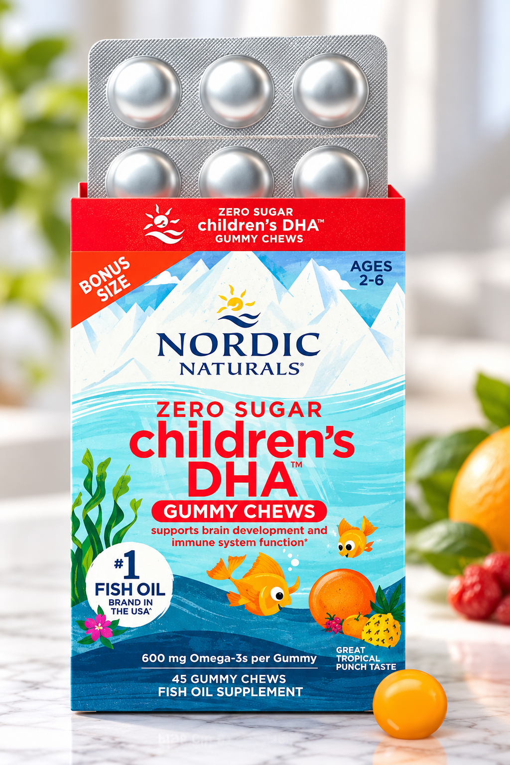 Nordic Naturals Zero Sugar Children’s DHA Gummies, Tropical Punch - 45 Count 2