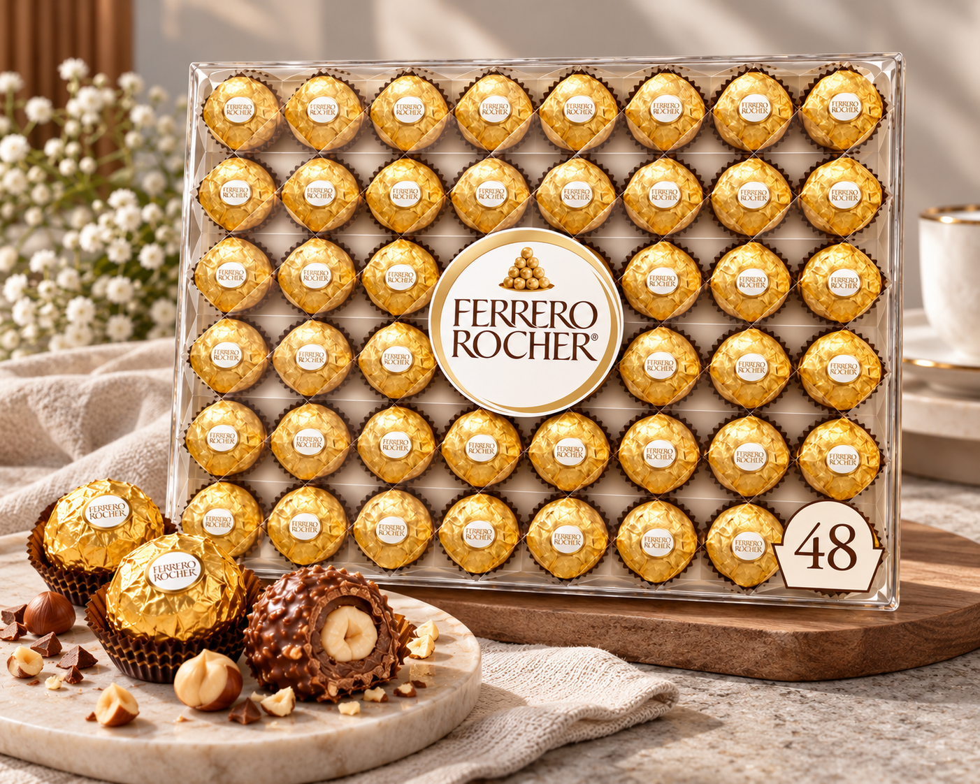 Ferrero Rocher, Milk Chocolate Hazelnut Candy, 21.2 oz, 48 Count
