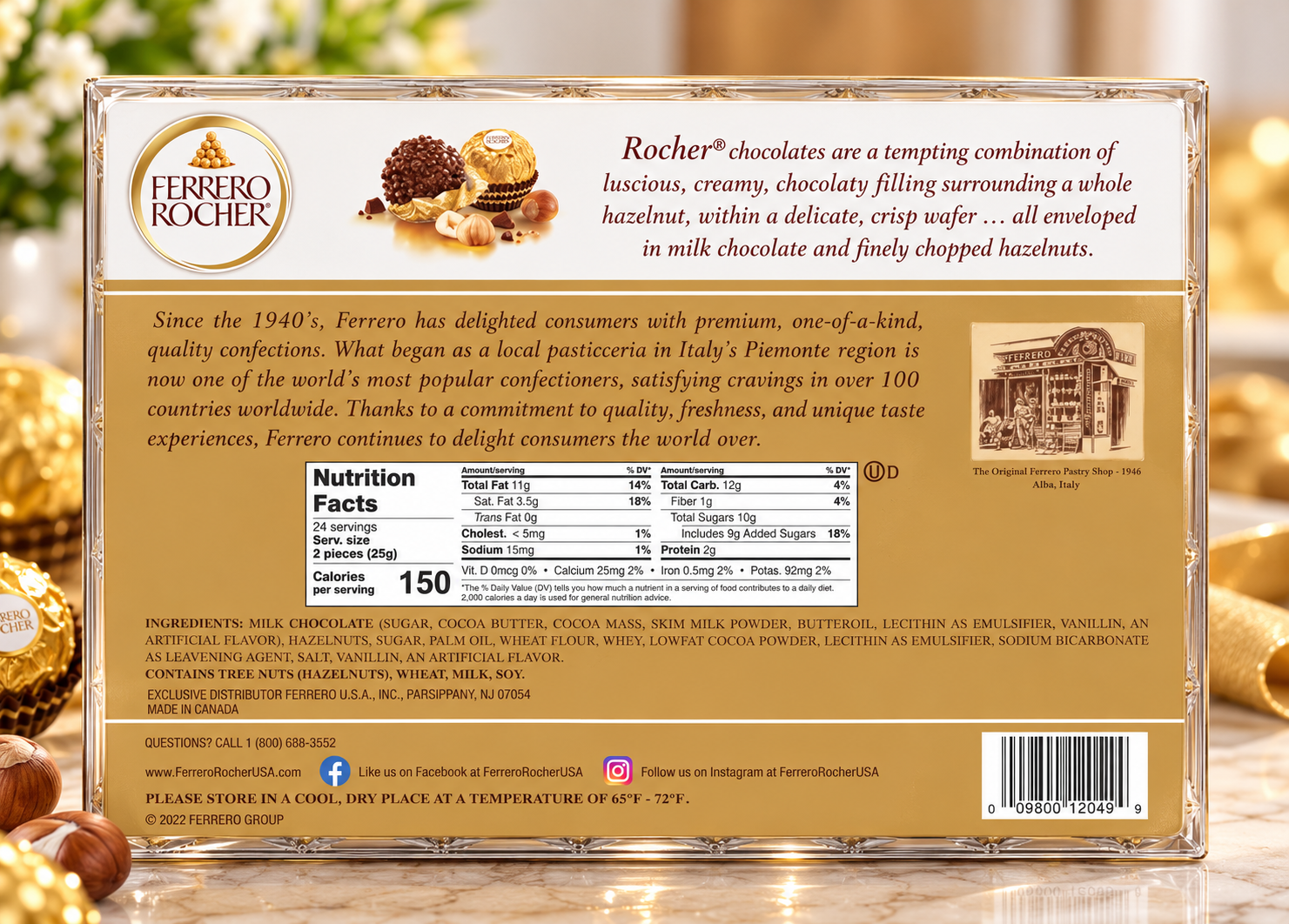Ferrero Rocher, Milk Chocolate Hazelnut Candy, 21.2 oz, 48 Count 2